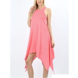 FRENCH TERRY SLEEVELESS HANKERCHIEF HEM‎ DRESS
